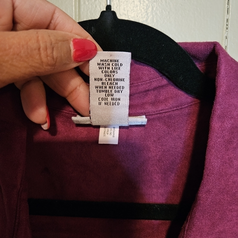 Catherine's Faux Suede Button-Down Shirt, Jacket, Burgundy, Plus Size 2X, Winter - Picture 5 of 5